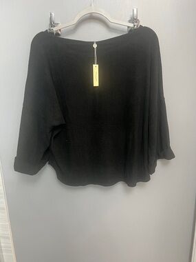 Max Studio Black Ribbed Boat Neck Pullover